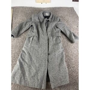 JH Made in USA Mens Grey Herringbone Wool Blend Long Trench Coat Overcoat 38